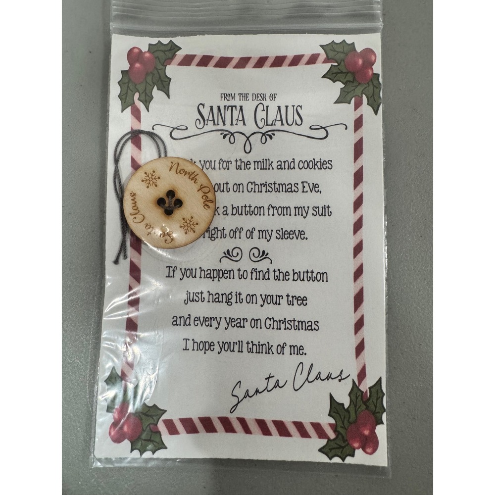 Santa Claus Lost Button Christmas Eve Tradition Set Engraved Wood Button Note